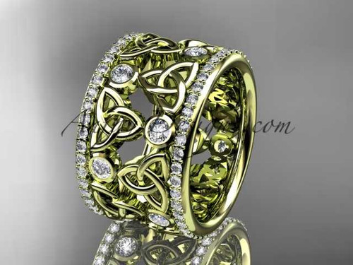 14kt yellow gold diamond celtic trinity knot wedding band, bridal ring CT7232B