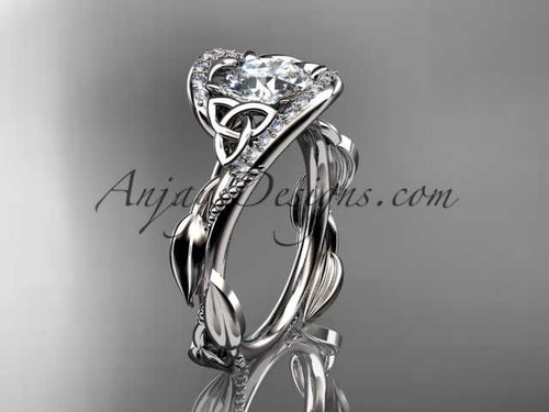 14kt white gold celtic trinity knot engagement ring , wedding ring with "Forever One" Moissanite center stone CT764