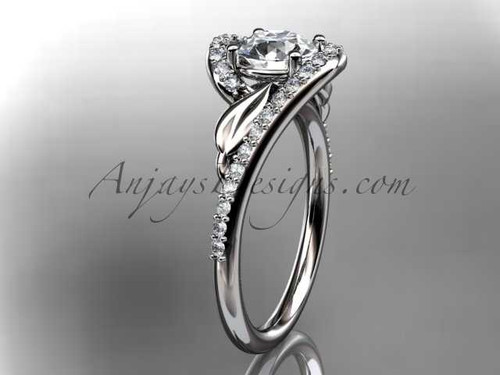 1 CT Round Lab Grown Diamond Nature Inspired 14k White Gold Engagement Ring Leaf Diamond Ring Unique Design Diamond Ring ADLR317