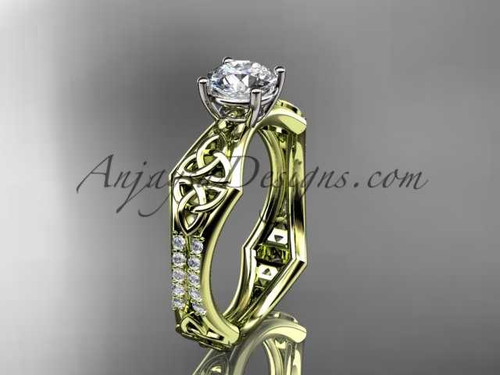 14kt yellow gold diamond celtic trinity ring, triquetra ring, engagement ring, CT7353