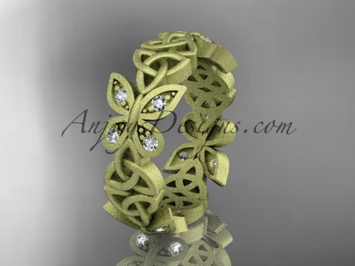 14kt yellow gold diamond celtic trinity knot  matte finish  wedding band, engagement ring CT7418B