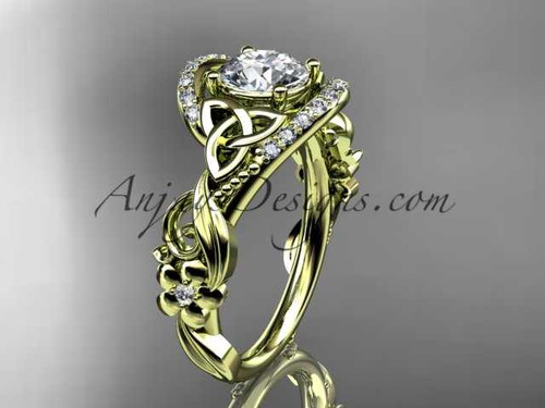 1ct lab grown diamond Celtic engagement ring, 14k yellow gold Trinity knot