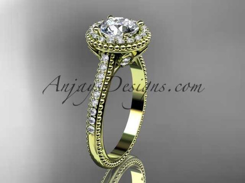 Luxury Moissanite Wedding Set, 14kt Yellow Gold Halo Diamond Engagement Ring ADLR101