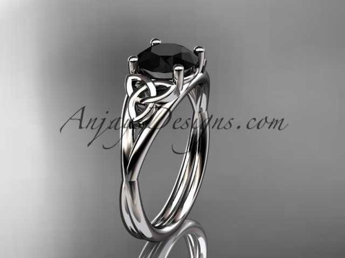 14kt white gold celtic trinity knot wedding ring, engagement ring with a Black Diamond center stone CT7189 14kt white gold celtic trinity knot wedding ring, engagement ring with a Black Diamond center stone CT7189