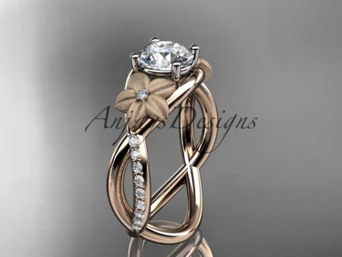 Nature Inspired Flower Wedding Ring, 14kt Rose Gold Diamond Engagement Ring with a "Forever One" Moissanite center stone ADLR90 Nature Inspired Flower Wedding Ring, 14kt Rose Gold Diamond Engagement Ring with a "Forever One" Moissanite center stone ADLR90