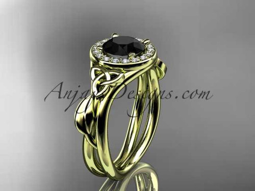14kt yellow gold diamond celtic trinity knot wedding ring, engagement ring with a Black Diamond center stone CT7314 14kt yellow gold diamond celtic trinity knot wedding ring, engagement ring with a Black Diamond center stone CT7314