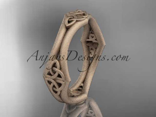Triquetra Celtic Wedding Band, 14kt Rose Gold Matte Finish Bridal Ring CT7356G