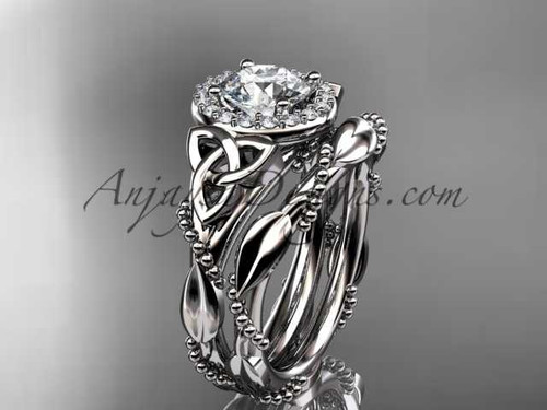 platinum diamond celtic trinity knot wedding ring, engagement set CT7328S