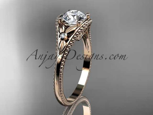 14k rose gold leaf and flower diamond unique engagement ring ADLR377