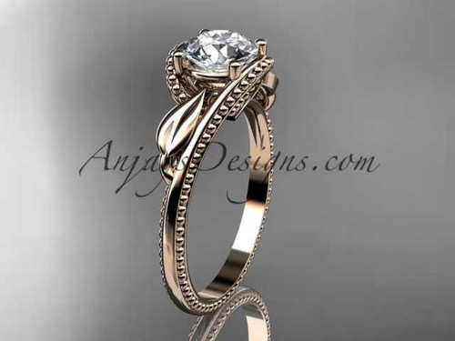 Unique 14kt rose gold engagement ring with a "Forever One" Moissanite center stone ADLR322