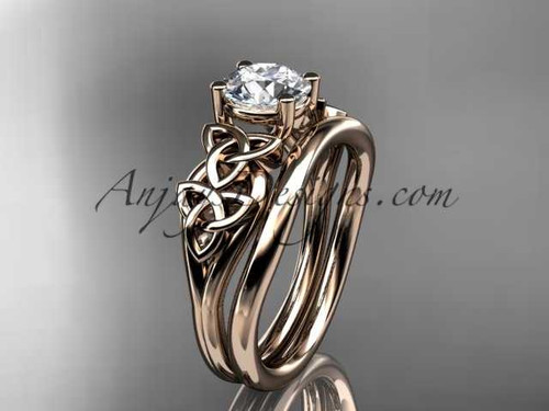 14kt rose gold celtic trinity knot wedding ring, engagement set CT7169S