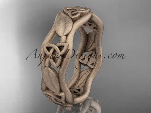 14kt rose gold matte finish celtic trinity knot engagement ring, wedding band CT7105B