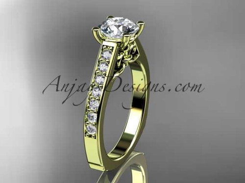 14kt yellow gold diamond unique engagement ring, wedding ring with a "Forever One" Moissanite center stone ADER114