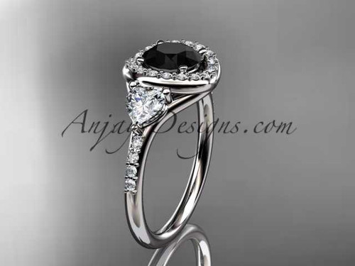 platinum diamond unique engagement ring,wedding ring with a Black Diamond center stone ADLR201