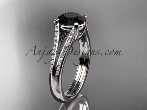14kt white gold diamond unique engagement ring, wedding ring with a Black Diamond center stone ADER108