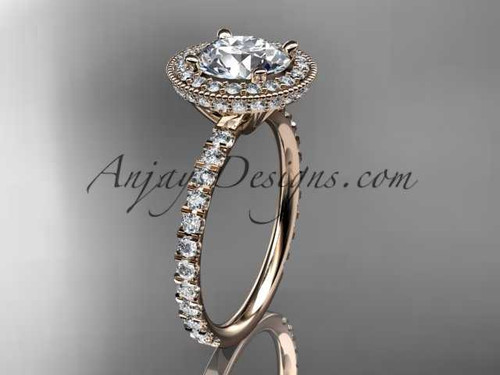 14kt rose gold diamond unique engagement ring, wedding ring with a "Forever One" Moissanite center stone ADER106