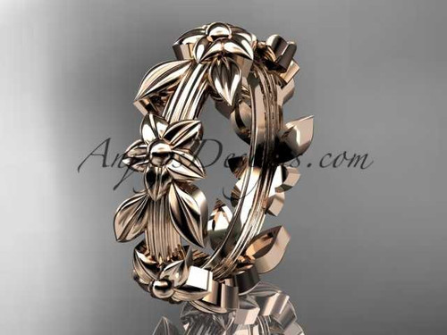 14kt rose gold leaf wedding ring, engagement ring, wedding band ADLR316G
