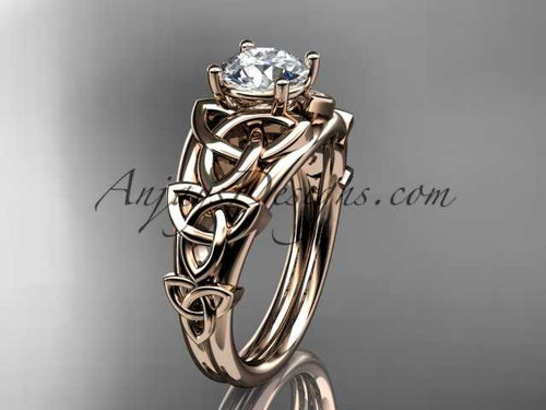 14kt rose gold celtic trinity knot engagement ring , wedding ring with a "Forever One" Moissanite center stone CT765 14kt rose gold celtic trinity knot engagement ring , wedding ring with a "Forever One" Moissanite center stone CT765