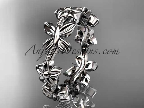 14kt white gold floral butterfly wedding ring, engagement ring, wedding band ADLR139G