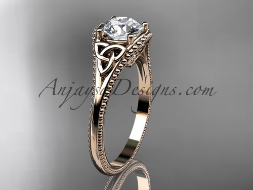 Diamond Celtic Engagement Ring, 14kt Rose Gold Leaf Wedding Ring Set CT7211S