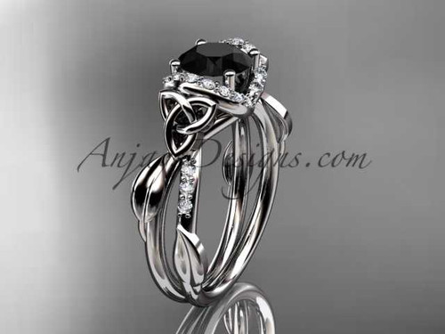 platinum diamond celtic trinity knot wedding ring, engagement ring with a Black Diamond center stone CT7274 platinum diamond celtic trinity knot wedding ring, engagement ring with a Black Diamond center stone CT7274