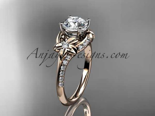 1ct lab grown diamond engagement ring, 14k rose gold flower