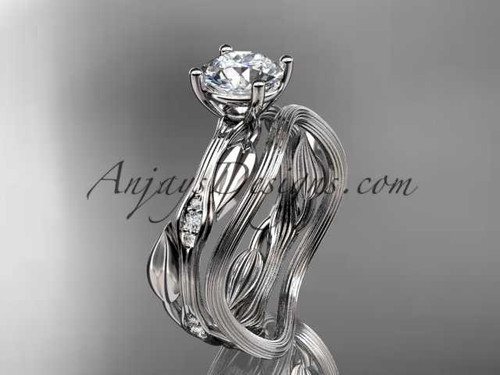 Leaf Wedding Set, Platinum "Forever One" Moissanite Engagement Ring ADLR31S