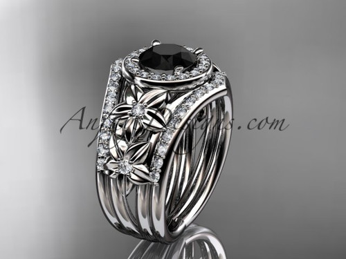Stacked Wedding Rings, Platinum Flower Halo Diamond Engagement Ring