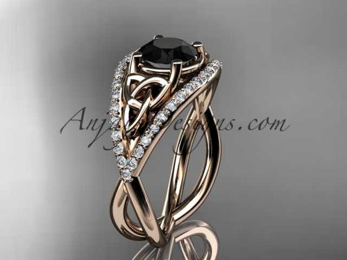 14kt rose gold celtic trinity knot engagement ring ,diamond wedding ring with Black Diamond center stone CT788