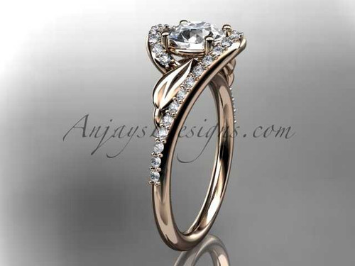 1 CT Round Lab Grown Diamond Nature Inspired 14k Rose Gold Engagement Ring Leaf Diamond Ring Unique Design Diamond Ring