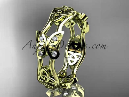 14kt yellow gold diamond celtic trinity knot wedding band, butterfly engagement ring CT7153BA