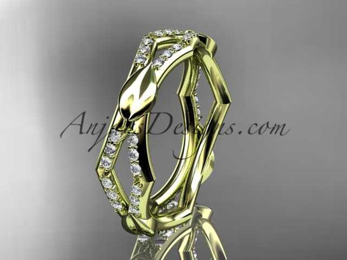 14k yellow gold diamond leaf and vine wedding band,engagement ring ADLR353B