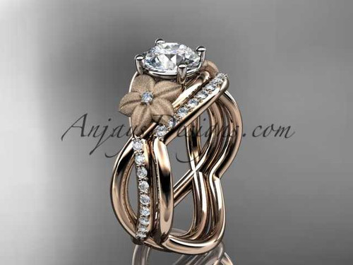 14kt rose gold diamond leaf and vine wedding ring, engagement ring ADLR90S