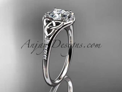 1ct lab grown diamond Celtic engagement ring, 14k white gold triquetra IGI