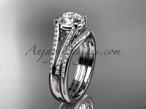 platinum diamond unique engagement set, wedding ring with a "Forever One" Moissanite center stone ADER108S