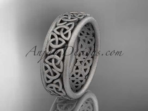 platinum celtic trinity knot wedding band, matte finish wedding band, engagement ring CT7163G