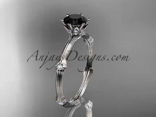 platinum diamond vine and leaf wedding ring, engagement ring with Black Diamond center stone ADLR38