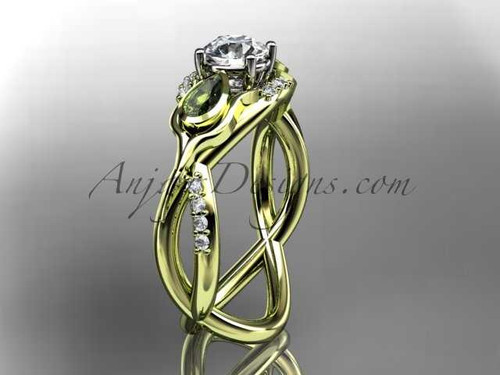 Unique 14kt yellow gold diamond tulip flower, leaf and vine engagement ring ADLR226