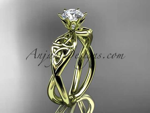 14kt yellow gold diamond celtic trinity knot wedding ring, engagement ring with a "Forever One" Moissanite center stone CT7221 14kt yellow gold diamond celtic trinity knot wedding ring, engagement ring with a "Forever One" Moissanite center stone CT7221