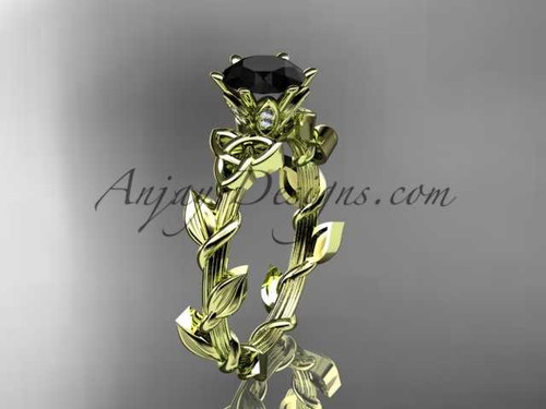 14kt yellow gold diamond celtic trinity knot wedding ring, engagement ring with a Black Diamond center stone CT7248