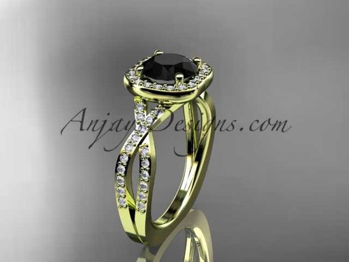 Stunning Black Diamond Engagement Ring, 14kt Yellow Gold Wedding Ring ADER393