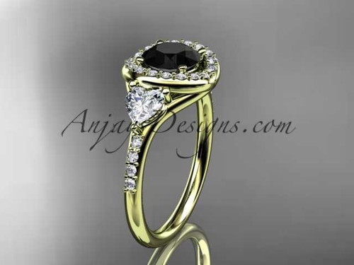14kt yellow gold diamond unique engagement ring,wedding ring with a Black Diamond center stone ADLR201