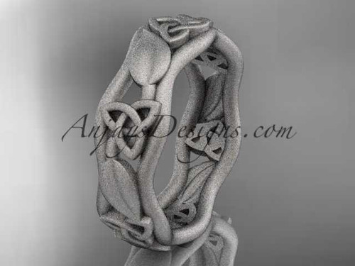 platinum matte finish celtic trinity knot engagement ring, wedding band CT7105B