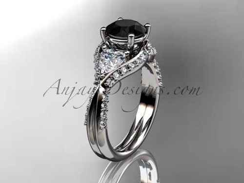 Unique 14kt white gold diamond wedding ring, engagement ring with a Black Diamond center stone ADLR319