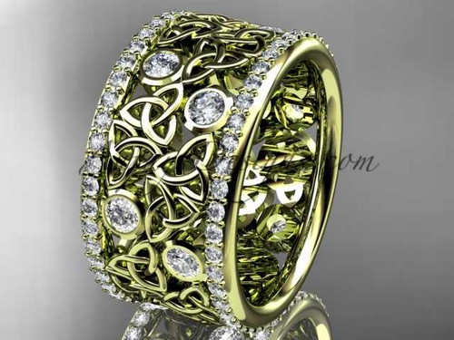 14kt yellow gold diamond celtic trinity knot wedding band, bridal ring CT7507B