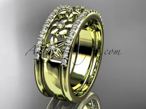 14kt yellow gold engagement ring, flower wedding band ADLR406B