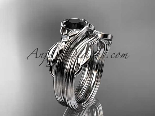 Unique platinum floral engagement set with a Black Diamond center stone ADLR324S