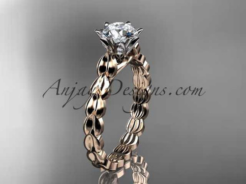 Unique Vine and Leaf Wedding Ring, 14kt Rose Gold Modern Engagement Ring ADLR35