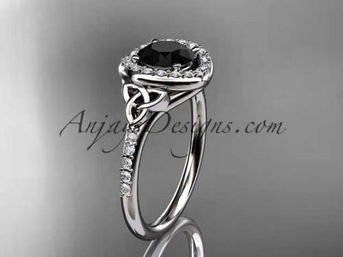 platinum diamond celtic trinity knot wedding ring, engagement ring with a Black Diamond center stone CT7201 platinum diamond celtic trinity knot wedding ring, engagement ring with a Black Diamond center stone CT7201