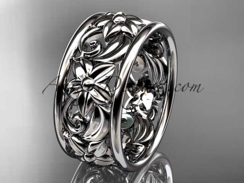 platinum leaf and vine wedding band, engagement ring ADLR150G